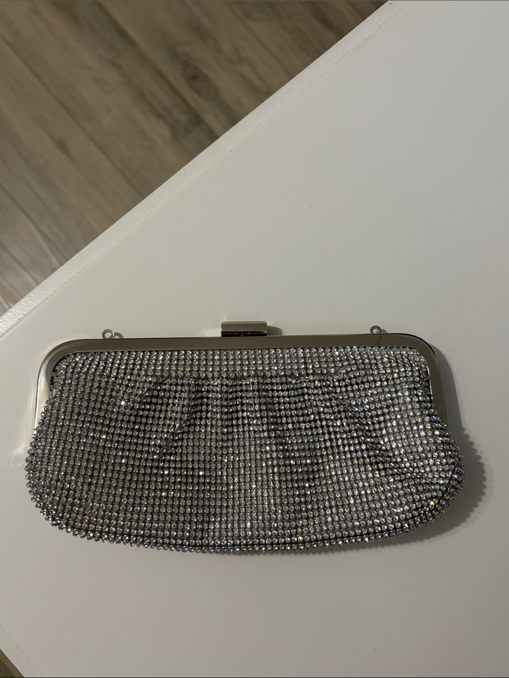 Rhinestone Evening Clutch in Silver Sparkle